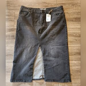 Serra Dark Gray Women Charcoal Denim Midi Skirt High Front Split | Sz XLrg | NWT